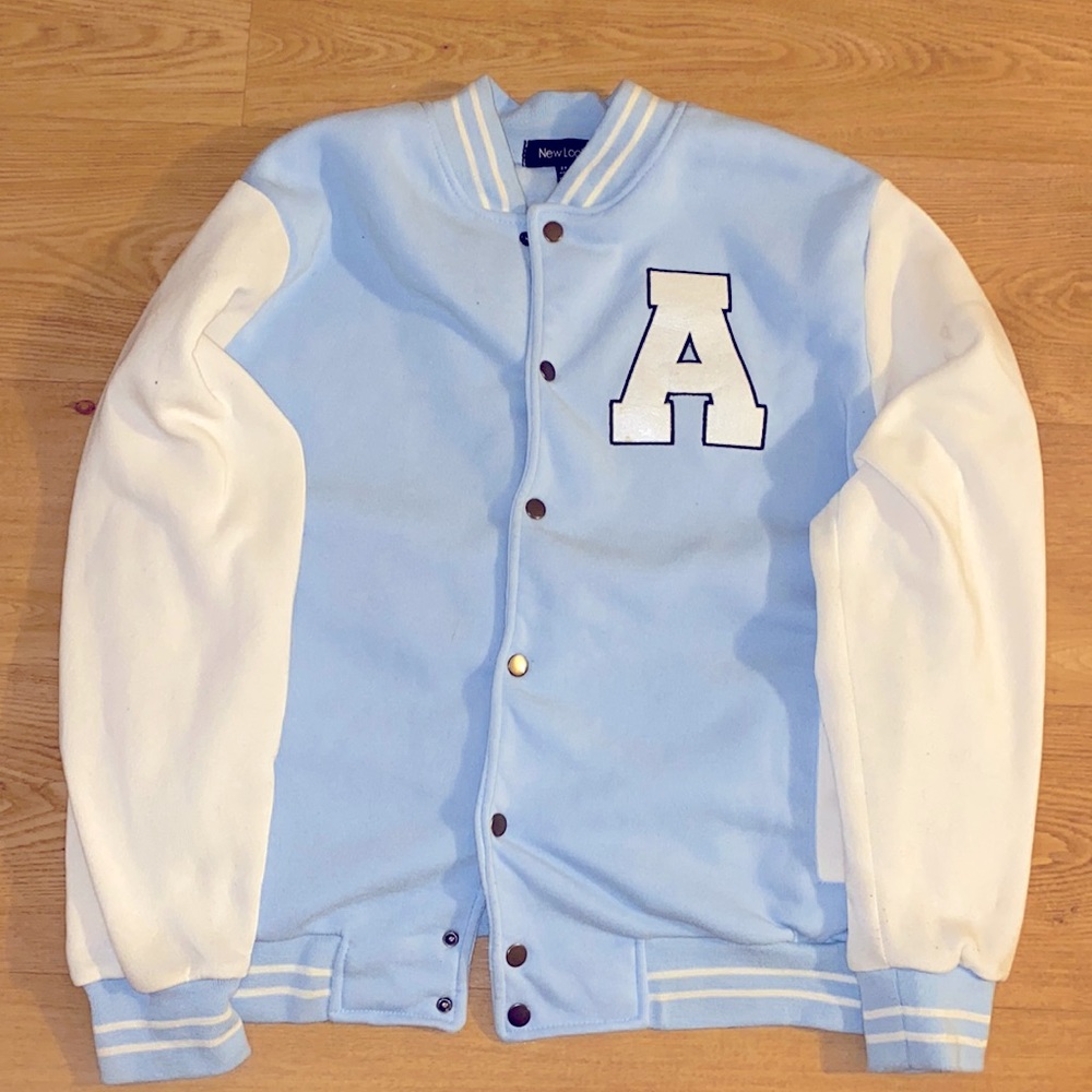 Baby Blue Burlington Coat Factory button up Size 2X varsity Jacket with Pockets